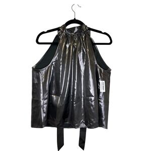 Old Navy Metallic Halter Neck Tie Back Top Women L Silver‎ Shiny NWT